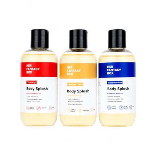 Her Fantasy Box | Body Splash | Fruity Skin Body Oil Bundle Lightweight Hydrating Body Oils Fruity Scent Trio (Yummy Pineapple Crme Blueberry Crme) Fast Absorbing Glow Oils 3 Pack