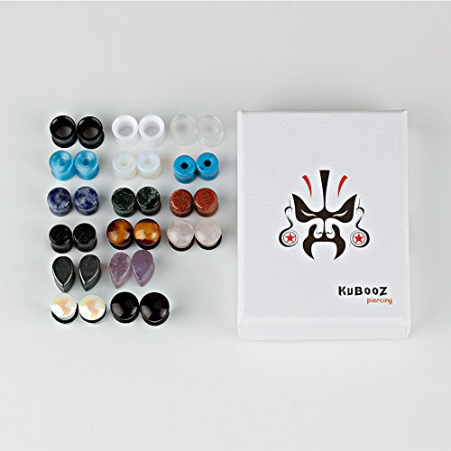 Kubooz 32Pcs Set Mixed Stone Acrylic Glass Ear Plugs Tunnels Gauges Stretcher Piercings 0G #TOP5