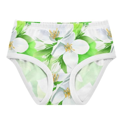 White Jasmine Flowers Leaves Green Girls Underwear Toddler 2t Cotton Panties Little Girl Print Kids Undies Briefs