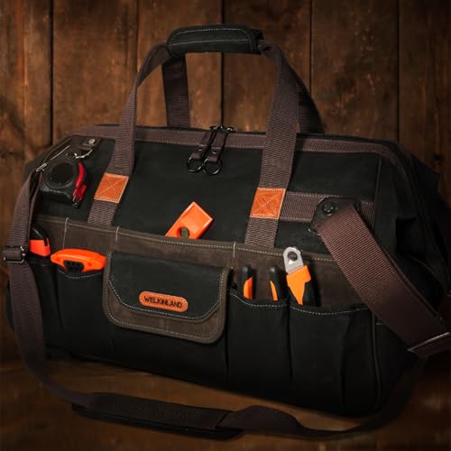WELKINLAND 48Pockets Tool Bags With Wheels, 22Inch Rolling Tool Bag, Waxed Canvas Tools Bag Rolling Heavy Duty, Large Roll Tote For HVAC, Technician Rolling Tool Bag, Rolling Electrical Tools Bag by WELKINLAND - Image 2
