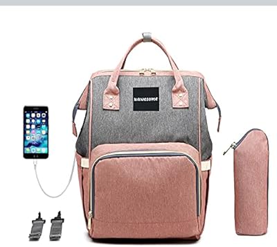 Uawesome Diaper Bag Backpack, Baby Bags, with Bottle Bag, USB Charging Port, Water Resistant and Stylish (Pink)