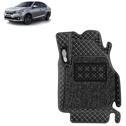 Image of KINGSWAY Accessories Premium 7D Car Floor Mats Only Compatible with Honda Amaze (Manual Transmission) Year 2021 to 2022, Set of 3 Pcs, 100% Waterproof & Washable 7D Car Foot Mats, Classic Black