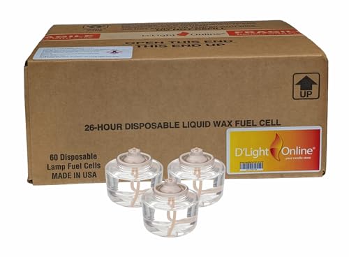 D'light Online HD26 Disposable 26 Hours Liquid Candles, Clear Plastic Disposable Fuel Cells for Wedding Table Top Lights, Restaurant Tables and Emergency Candles- (26 Hours, Set of 60)