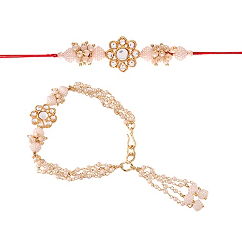 I Jewels Indian Festival Designer Bhaiya Bhabhi Hanging Lumba Rakhi Combo Set for Rakshabhandan Special (R010Sb-G-CO)4