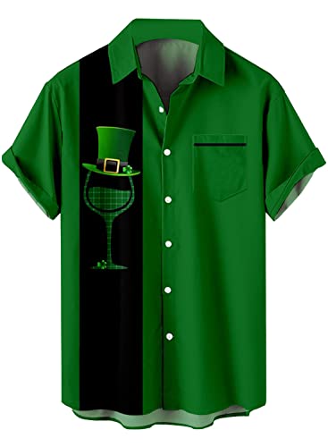 QIVICIMA Camisas de manga corta para hombre, diseño de trébol con botones y trébol verde, 1 trébol A65, Medium