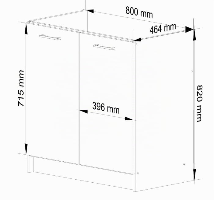 BDW - Küchenschrank - Schrank Küche mit Türen, Waschbeckenschrank - Schrank 80 cm breit, 82 cm hoch - Küchenschränke Einzeln, Küchenmöbel Einzelteile (Weiss)