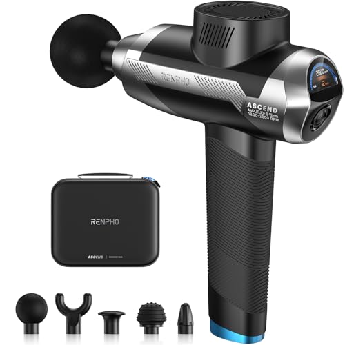 RENPHO Ascend Massage Gun Deep Tissue with 6-12mm Adjustable Amplitude, Percussion Professional Muscle Massage, Handheld Massager with Portable Carry Case for Athletes & Home Use, Color Disp