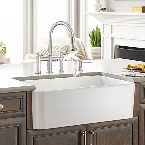 Cerana 33 In. Apron Single Bowl Farmhouse Sink, White #TOP2