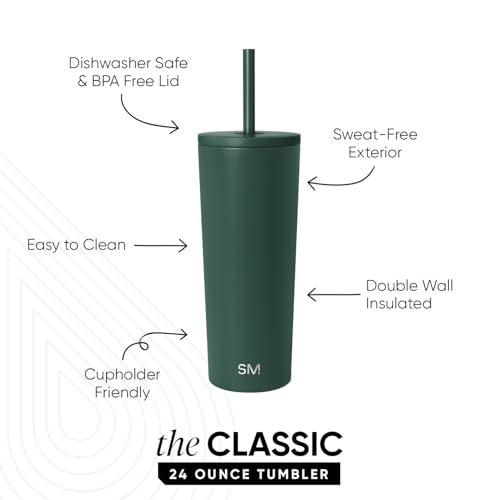 Image of Simple Modern Classic Tumbler with Straw Lid | Insulated Iced Coffee Cup Reusable Stainless Steel Water Bottle Travel Mug | Gifts for Women Men Her Him | 24oz | Forest