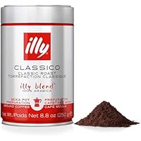 illy, Caffè Macinato per Moka Tostato CLASSICO, 100% Arabica con Note di Fiori d’Arancio e Gelsomino, Gusto Morbido e Retrogusto Dolce, Confezione da 250g