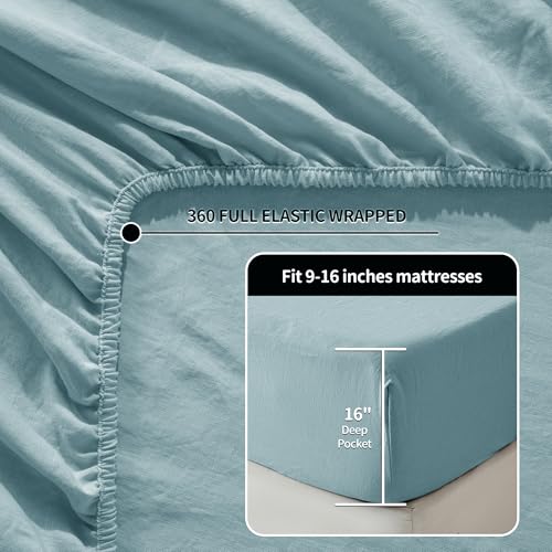 Image of LBRO2M 100% French Pure Linen Sheet Set 4Pcs, 16 inch Deep Pocket King Size