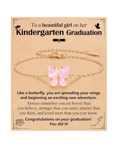 Kindergarten/5th Grade/8th Grade Graduation Gifts, Adjustable Pink Butterfly Bracelet