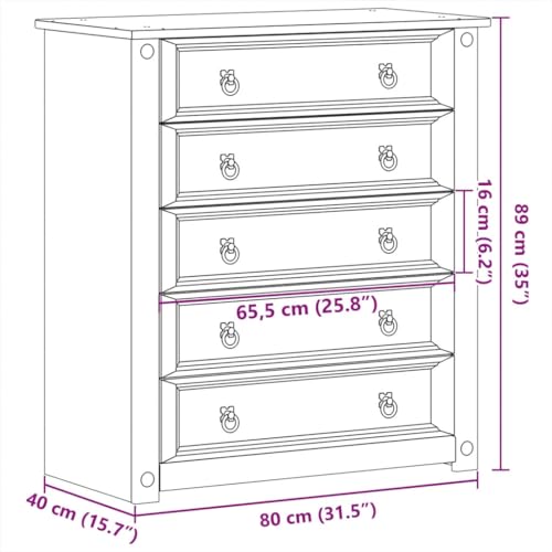 Vidaxl Cassettiera Corona 80X40X89 Cm In Legno Massello Di Pino, Mobile Con Cassetti, Armadietto Con Cassetti, Portaoggetti Con Cassetti - 2