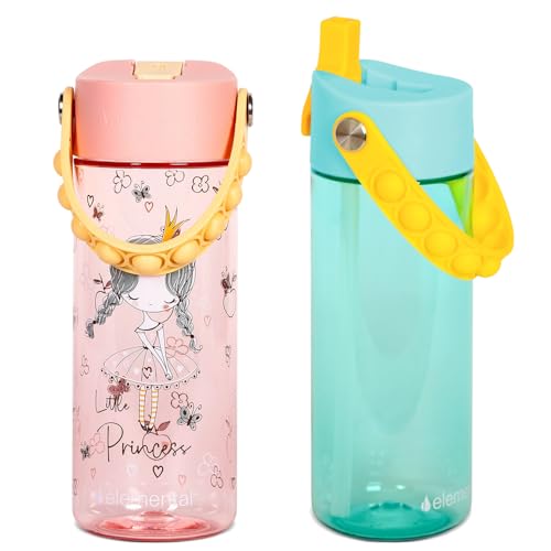 Elemental Splash 18oz Kids Water Bottle for School w/Straw & Pop-It Handle