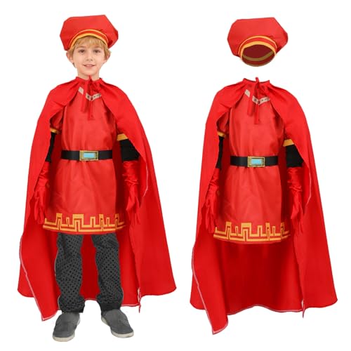 YUIQPKJX Kids Lord Farquaad Costume Boys King Outfits with Hat Cloak Gloves Waistband Bracers Halloween Mardi Gras Cosplay Prop (6PCS 120)