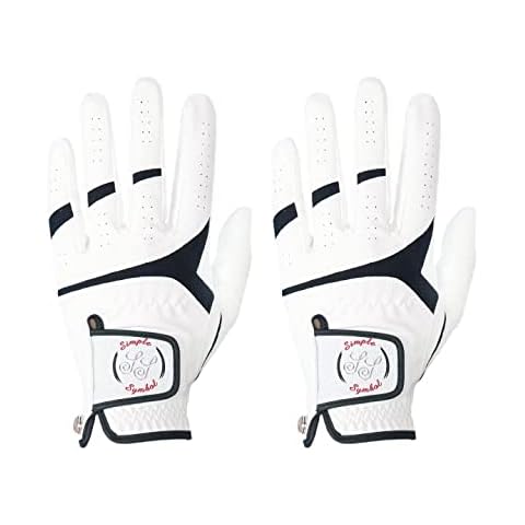 SIMPLE SYMBOL Men's Golf Glove Premium Synthetic Leather,Stable Grip,Two Pack（Left is Wear on Left Hand,Right is Wear on Right Hand） Four Colors to Choose from White/Sky/Beige/Red(White,M,Left) Cover