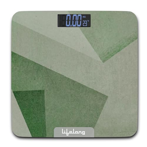 Image of Lifelong Weighing Machine with Backlit LCD Panel |Digital Weight Machine for Body Weight|Thick Tempered Glass with LCD Display|Bathroom Weighing Scale (Olive Green)