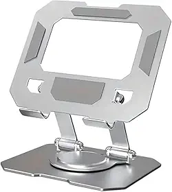 Suporte para Tablet Ajustável em Metal – Base Rotativa 360°, Pedestal Dobrável Articulado para Mesa, Antiderrapante, Compatível com iPad e Tablets