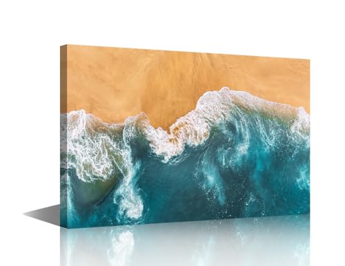 Toile vague de mer panoramique 61x91.4 cm avec cadre moderne