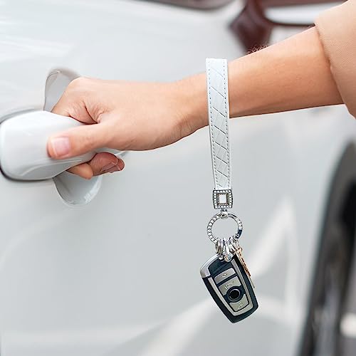Image of OHKYOOT Leather Wristlet Keychain,Wrist Keychain Car Key Chain with 5 Key Ring and Anti-Lost D Ring