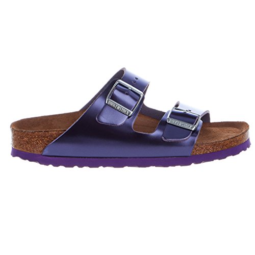 Image of Birkenstock Women's Arizona Soft Footbed Metallic Violet Leather Sandal