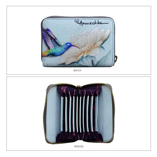 Image of Anuschka Women's Hand-Painted Genuine Leather Accordion Style Credit And Business Card Holder - Rainbow Birds