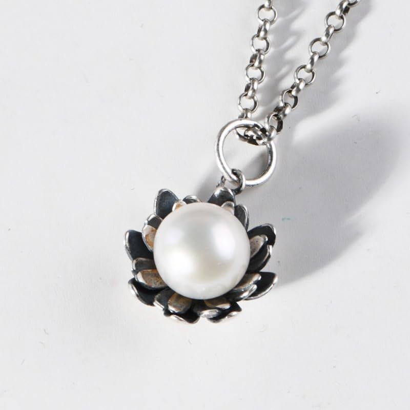 Collier pendentif argent 925 femmes chaîne pull vintage perles eau douce tendance