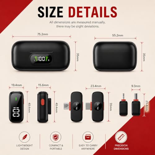 Image of Primate S50 Magnetic Wireless Microphone for YouTube, 3-Level Noise Cancellation, 52H Charging Case, Clip-On Lavalier Mic for Android & iPhone, Wireless Mic for Vlogging, Live Streaming