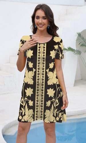 Image of COSSEN Women's Summer 2026 Casual Tshirt Dress Crew Neck Short Sleeve with Pockets Flowy Loose Swing A-Line Sundress