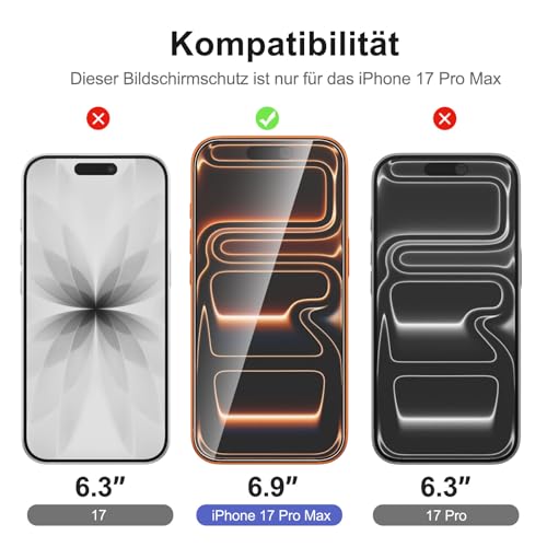 NEW'C für iPhone 17 Pro Max für Panzerglas + Kameraschutz mit Montagehilfe – Ansicht 2