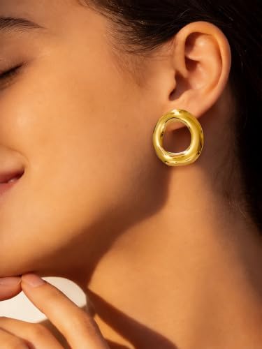 Image of Rubans Demifine Stainless Steel Gold Toned Round Stud Earrings Gift for Women