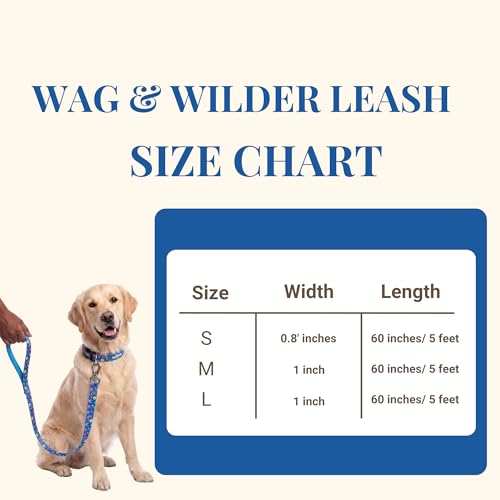Image of Wag and Wilder Heavy Duty 5 FT Dog Leash for Medium Dogs - Neoprene Padded Handle & Strong Metal Hook (Groovy Trails Blue)