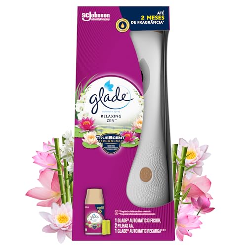 Glade Ambientador Automático Relaxing Zen, con Aceites Esenciales, Dura Hasta 60 Días, 1 Difusor + 1 Recambio