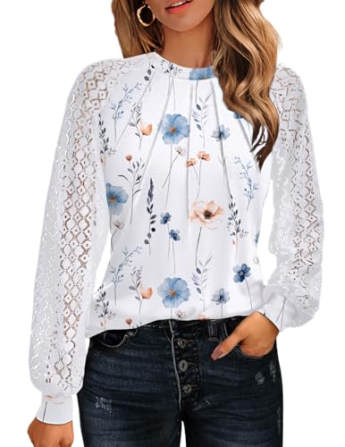 Image of HOTOUCH Women's Lace Long Sleeve Spring Dressy Casual Business Work Trendy Shirts