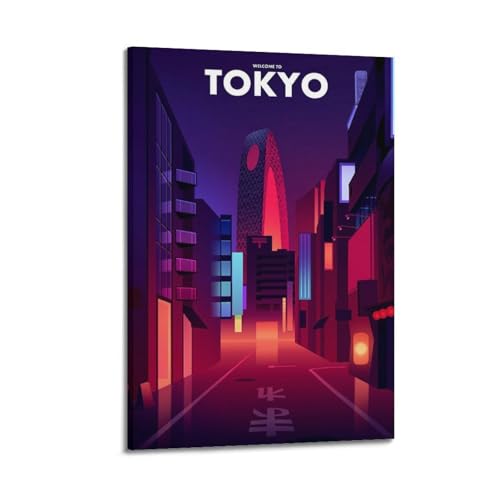Tableau Tokyo Japon poster vintage néon city street pour mur de chambre ado
