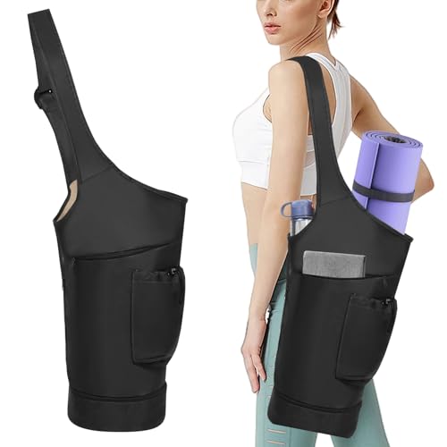 ALUSBELL Large Yoga Mat Bag with Waterproof Wet Pocket, Long Tote Yoga Mat Carrier Holder Bag with Drawstring Water Bottle Pocket, Adjustable Shoulder Strap Gym Yoga Storage Bag