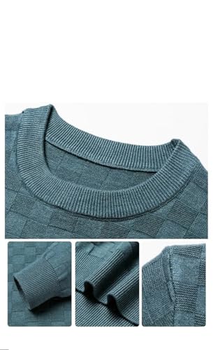 Mens Crew Neck Knit Sweater Slim Fit Plaid Casual Top3