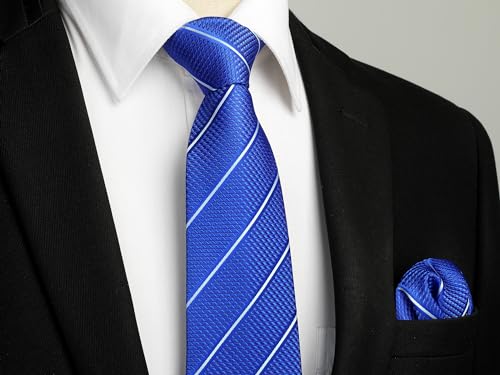 Image of HISDERN Mens Striped Ties Classic Silk Woven Tie and Pocket Square Set Formal Business Necktie Handkerchief for Wedding