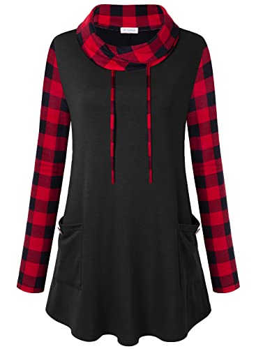 Bulotus Fall Sweaters for Women 2025 Cowl Neck Asymmetrical Long Tunics for Leggings Vacation Travel Tops with Pockets