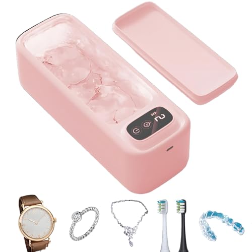 Ultrasonic Cleaner,Home Jewellery Cleaner,47000Hz Portable Glasses Cleaner，Jewellery Cleaner with 2 Modes Glasses Cleaner Machine Suitable for Jewelry,Rings, Necklaces, Watches (Pink)