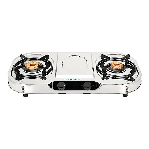 Faber high efficiency 2 Brass Burner gas stove|| Stainless Steel|| ISI Certified gas stove, Manual Ignition, (COOKTOP CRYSTAL 2BB SS) 2 year comprehensive warranty