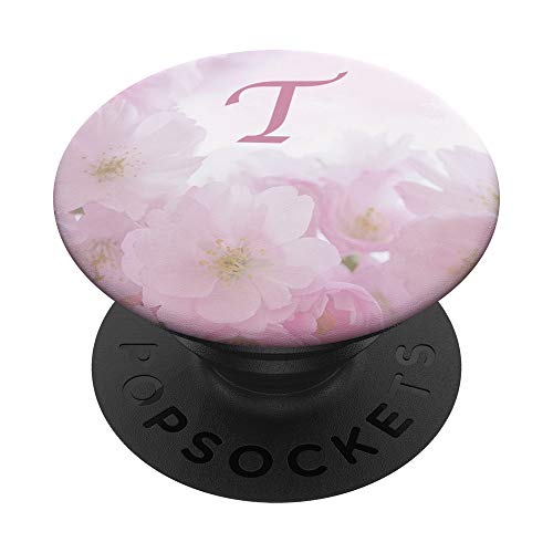 Phone Pop Up Holder Rose Blush Floral Pink Monogram Letter T PopSockets PopGrip Intercambiable
