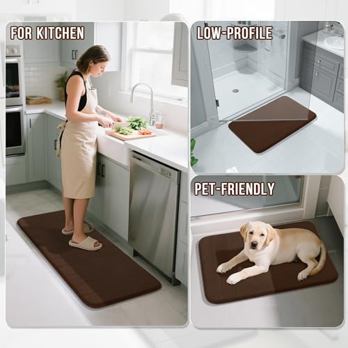 Image of Yimobra U-Shaped Toilet Bath Mat Set 2 Piece - Super Soft Absorbent Quick Dry Memory Foam Bathroom Rugs, Machine Washable Non Slip Floor Carpet for Tub Shower & Single Sink (17x24 & 24x20, Brown)