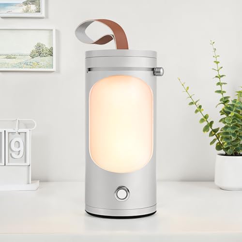 Image of LEDIARY Portable Shabbat Lamp, Kosher Lamp for Shabbos, Adjustable Brightness 0%-100%, Rechargeable LED Light with Leather Handle, Perfect for Home, Travel, and Jewish Holidays - Grey