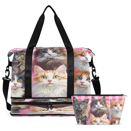 Long-haired Cats Gym Bag for Women Sport Travel Duffel Bag Shoulder Weekender Overnight Bags with Wet Pocket & Shoe Compartment2