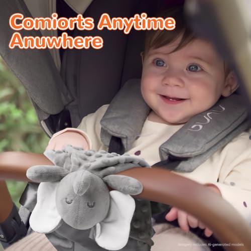 Image of Baby Security Blanket, Soft Baby Lovey Toy Blanket for Boys and Girls, Snuggle Toy Lovie Newborn Gift, Unisex Baby Plush Gray Elephant 16 Inch