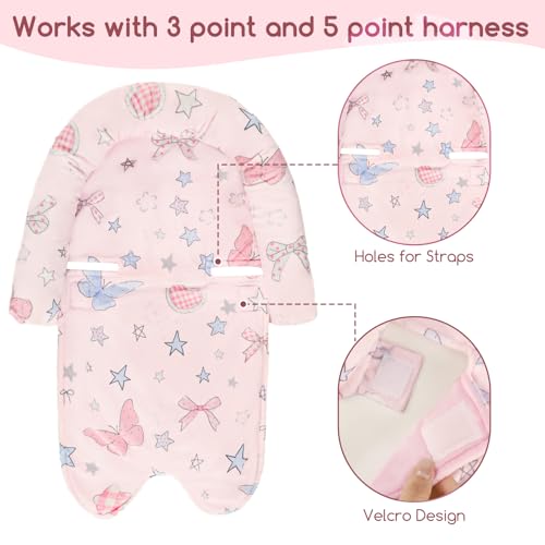 Image of GFU Baby Car Seat Head Support for Newborn, 2 in 1 Infant Car Seat Head Body Support with Strap Pads, Soft Stroller Cushion Pillow Insert for Girls, Fits for Stroller, Swing, Pink Stars