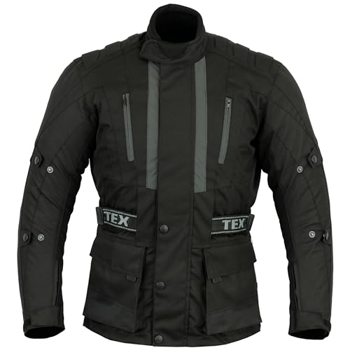 Texpeed Mens Black Motorcycle Motorbike Biker Waterproof Jacket With CE Armour (EN 1621-1) L