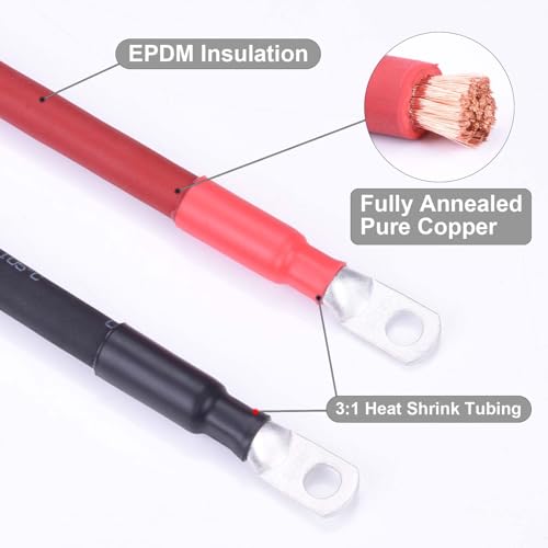 Image of 8 AWG Flexible Battery Cable with 3 /8 inch Terminals - OFC Pure Copper Inverter & Welding Wire for Automotive Solar RV Motorcycle (Red + Black 2FT Pair)