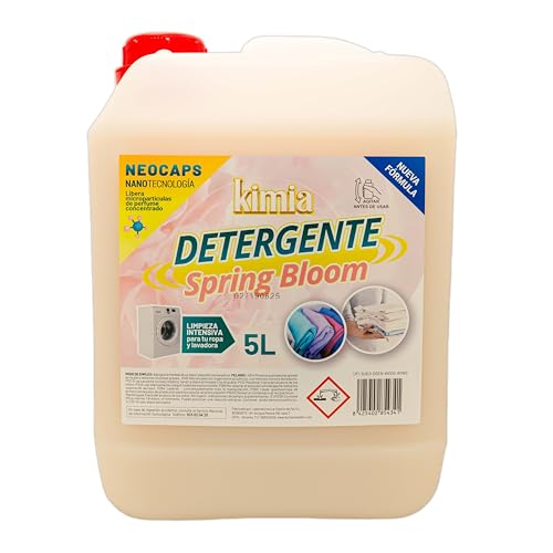 KIMIA - Detergente para Ropa Spring Bloom PoweMax 5L | con Microcápsulas Perfumantes | Quitamanchas | Ropa Blanca y de Color | Fragancia Intensa | Para Todo Tipo de Tejidos | Limpieza Profunda